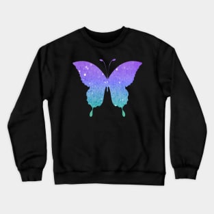 Pastel Teal and Purple Ombre Faux Glitter Butterfly Crewneck Sweatshirt